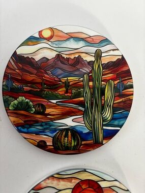 4 Ceramic Cactus Coasters Cork Back